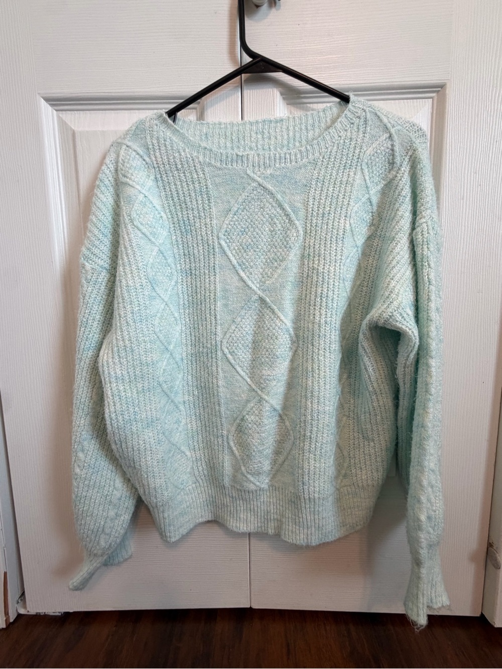 SHEIN Mint Green Cable Knit Crewneck Sweater